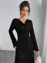 Women's Elegant Dress With Silver Foil Drape Collar